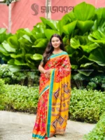 রঙিন সুতা, প্রিন্টেড কটন সিল্ক শাড়ি।