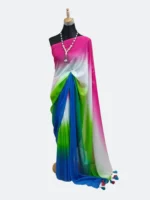 গোলাপি, সবুজ ও ফিরোজা জর্জেট শাড়ি