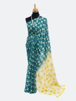 টিল রঙের জর্জেট শাড়ি উইথ ডেইজি প্রিন্ট
