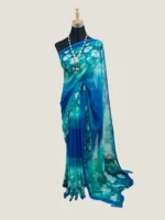 নীল & ফিরোজা ফুলেল জর্জেট শাড়ি 1