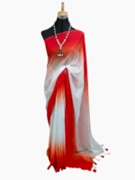 লাল-সাদা জর্জেট শাড়ি